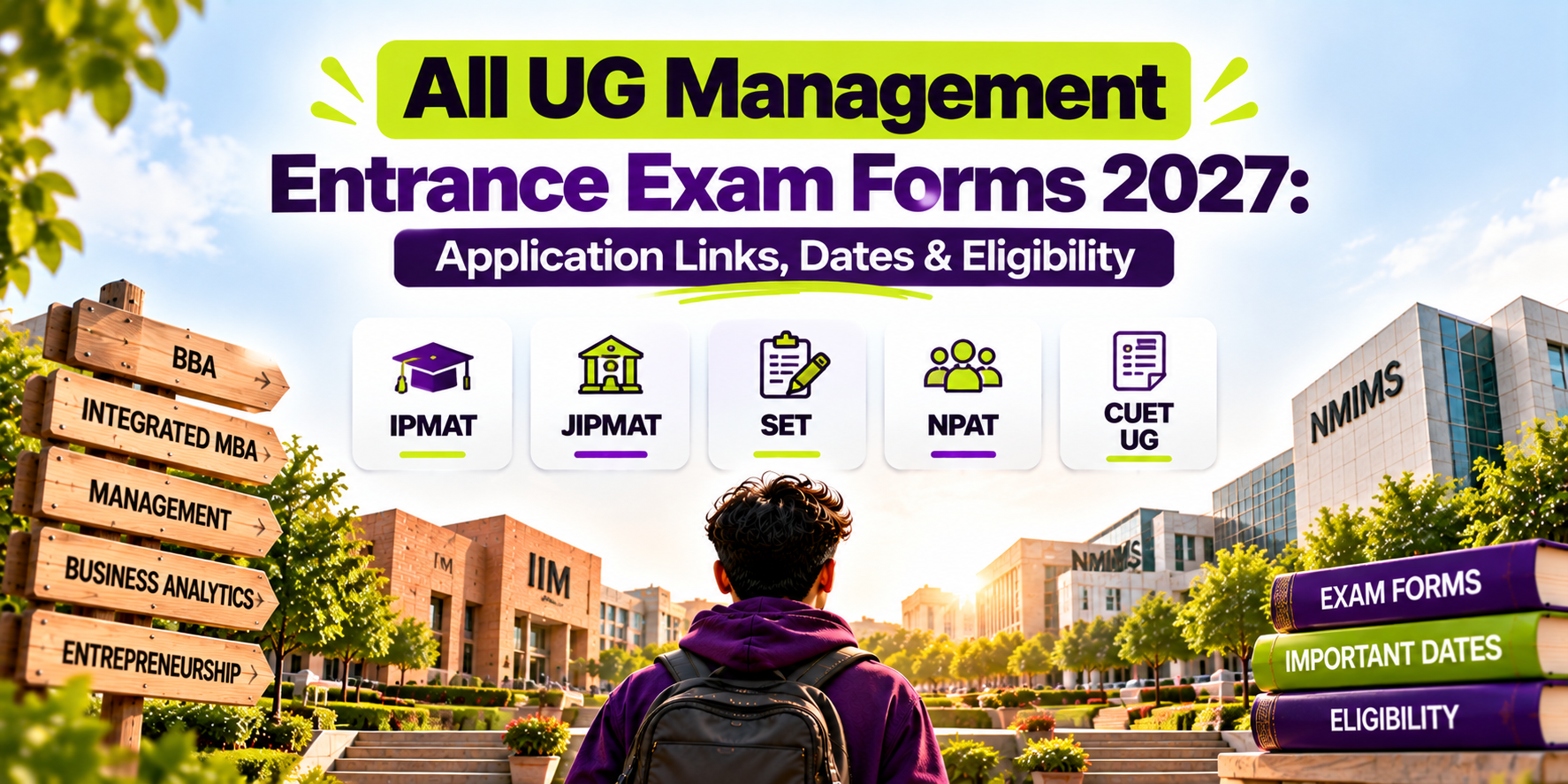 Which entrance exams are required for BBA? When will IPMAT 2027 forms open? How can I apply for UG management courses?