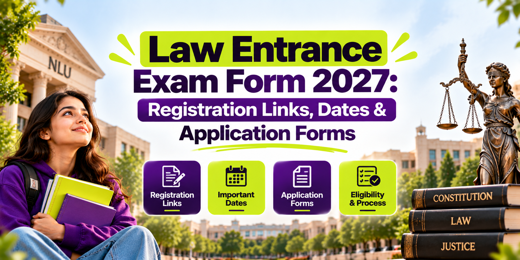 law entrance exam 2027, law entrance exam form 2027, law entrance registration 2027, law entrance exam dates 2027, law entrance application form, CLAT 2027 registration, AILET 2027 application form, CLAT application dates, law entrance exams in India, 5-year LLB entrance exam, NLU admission 2027, law admission process, law entrance exam eligibility, law entrance registration links